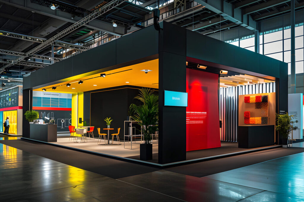 .Modern exhibition booth with vibrant colors and sleek design el